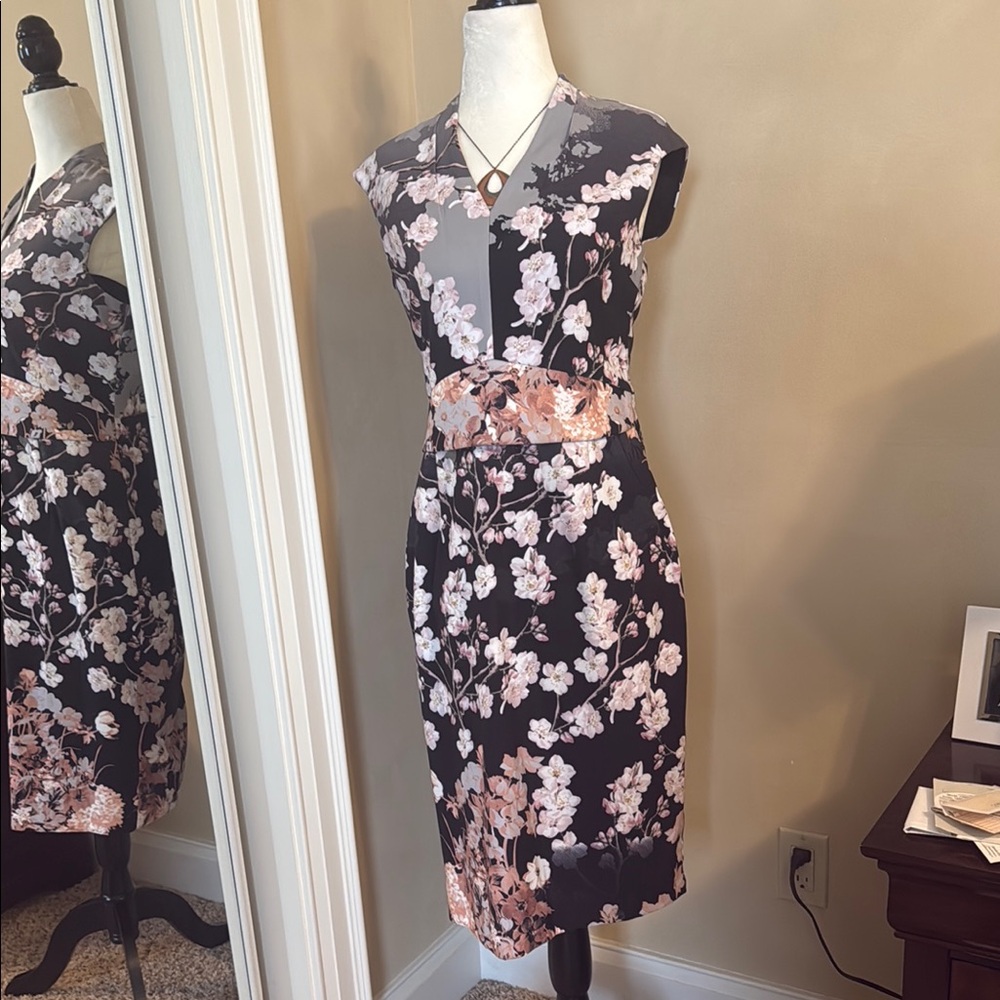 Cleo Black and Pink Floral Midi Dress